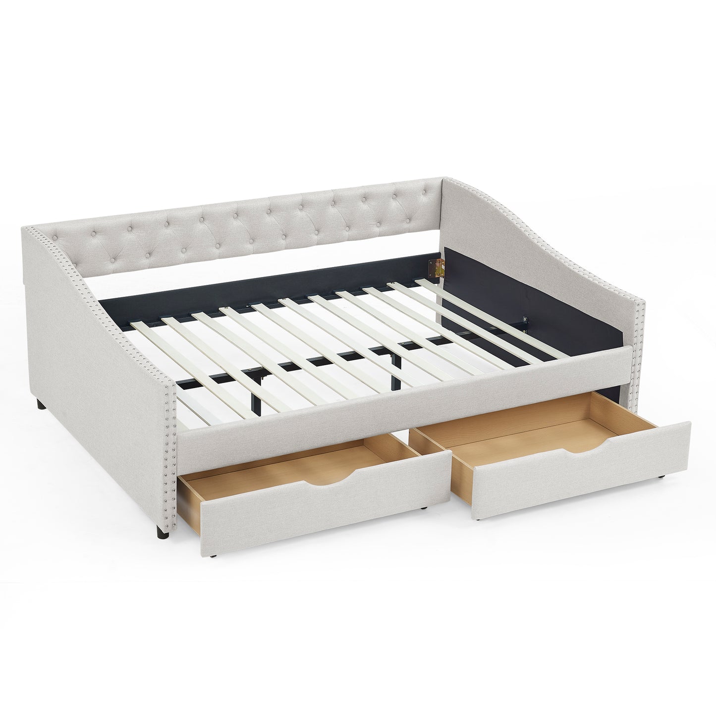Full Size Daybed with Drawers Upholstered Tufted Sofa Bed, with Button on Back and Copper Nail on Waved Shape Arms, Beige (80.5''x55.5''x27.5'') (OLD SKU: W1413S00004) image 5