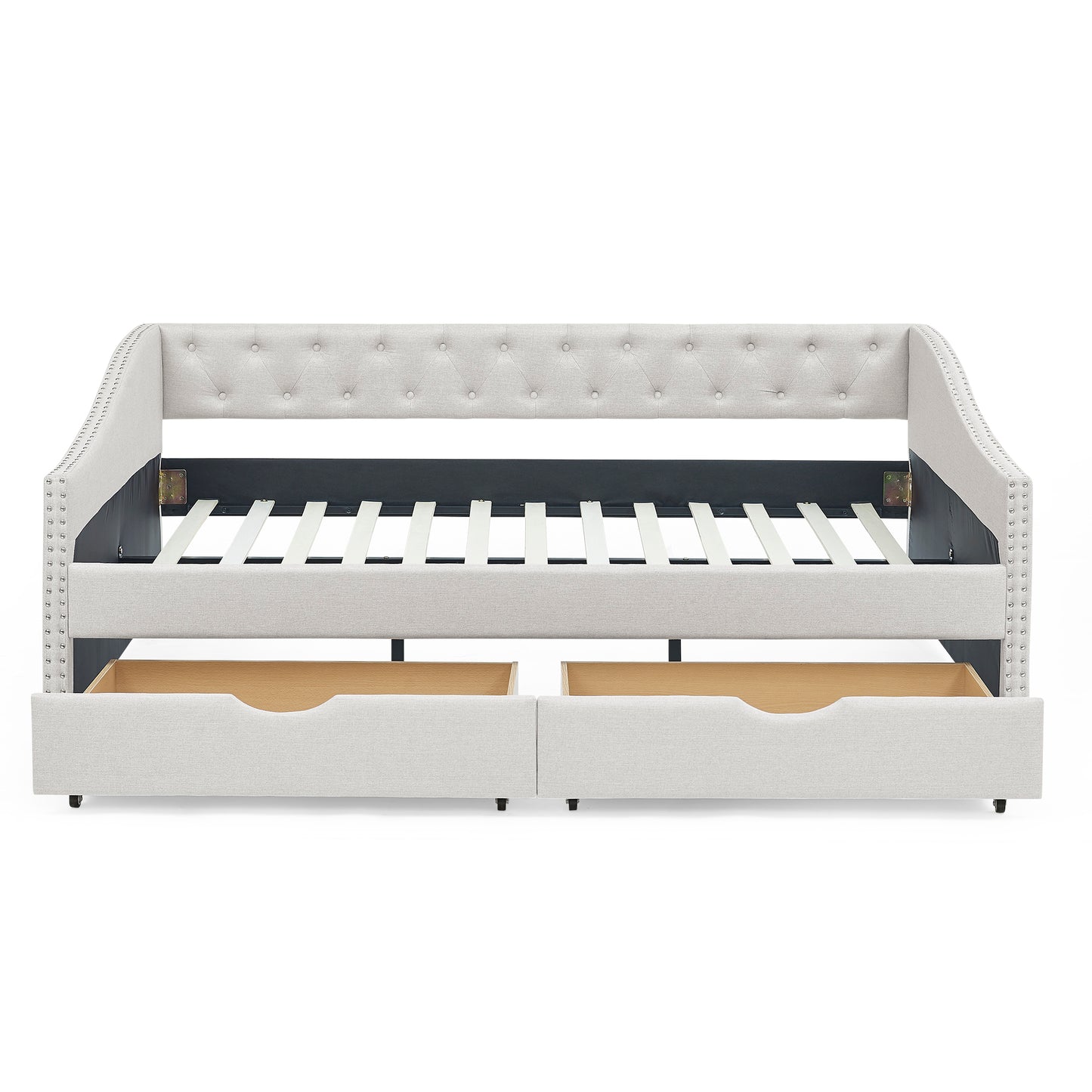 Full Size Daybed with Drawers Upholstered Tufted Sofa Bed, with Button on Back and Copper Nail on Waved Shape Arms, Beige (80.5''x55.5''x27.5'') (OLD SKU: W1413S00004) image 8