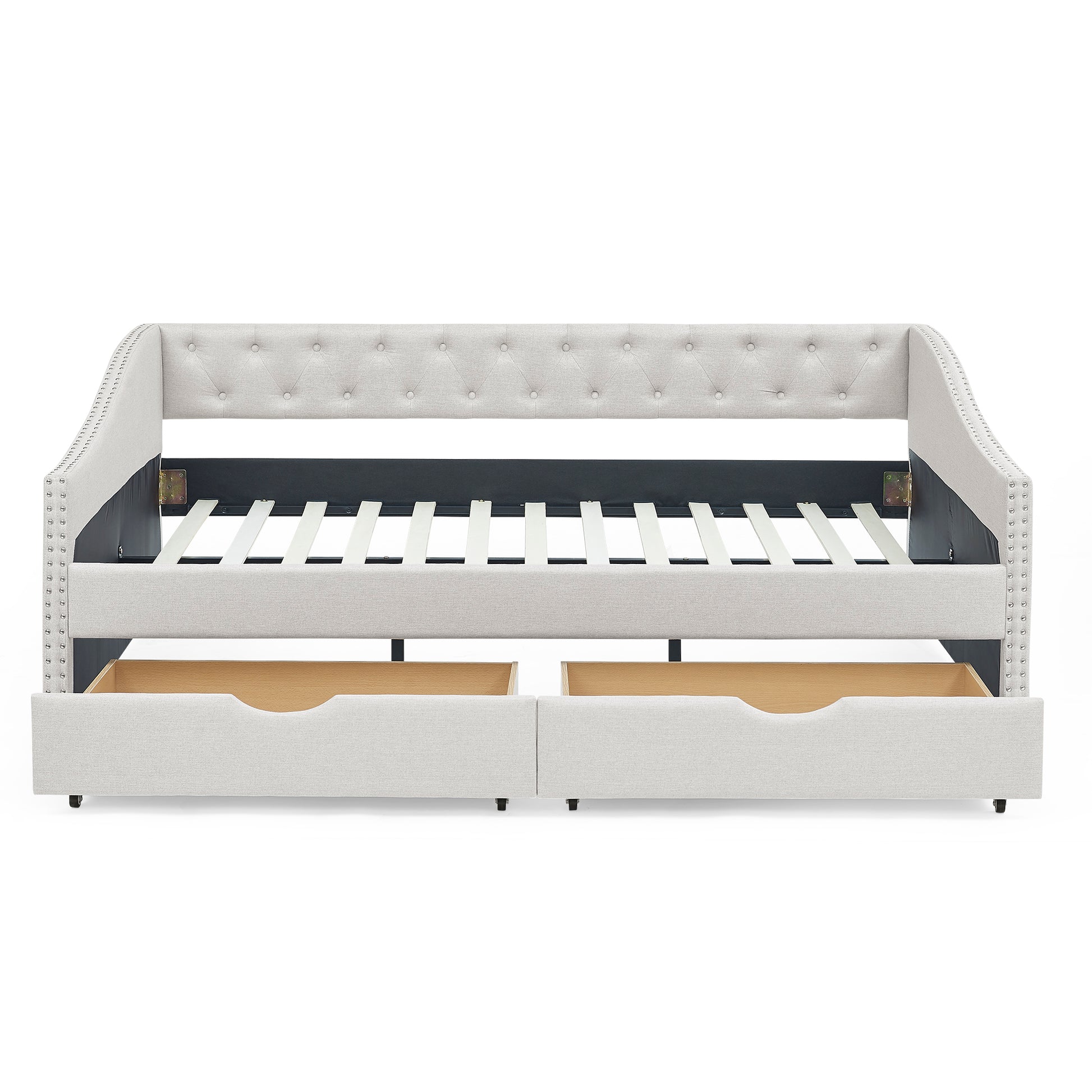 Full Size Daybed with Drawers Upholstered Tufted Sofa Bed, with Button on Back and Copper Nail on Waved Shape Arms, Beige (80.5''x55.5''x27.5'') (OLD SKU: W1413S00004) image 8