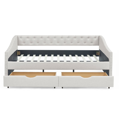 Full Size Daybed with Drawers Upholstered Tufted Sofa Bed, with Button on Back and Copper Nail on Waved Shape Arms, Beige (80.5''x55.5''x27.5'') (OLD SKU: W1413S00004) image 8