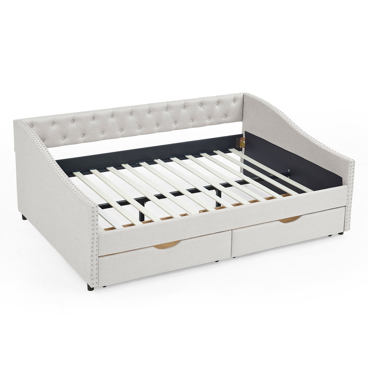 Full Size Daybed with Drawers Upholstered Tufted Sofa Bed, with Button on Back and Copper Nail on Waved Shape Arms, Beige (80.5''x55.5''x27.5'') (OLD SKU: W1413S00004) image 6