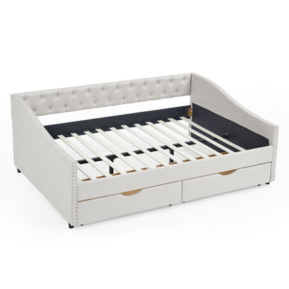 Full Size Daybed with Drawers Upholstered Tufted Sofa Bed, with Button on Back and Copper Nail on Waved Shape Arms, Beige (80.5''x55.5''x27.5'') (OLD SKU: W1413S00004) image 6