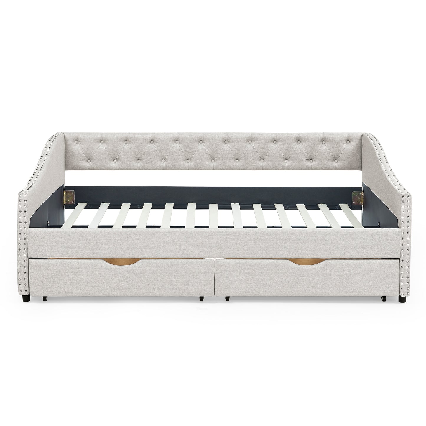 Full Size Daybed with Drawers Upholstered Tufted Sofa Bed, with Button on Back and Copper Nail on Waved Shape Arms, Beige (80.5''x55.5''x27.5'') (OLD SKU: W1413S00004) image 4