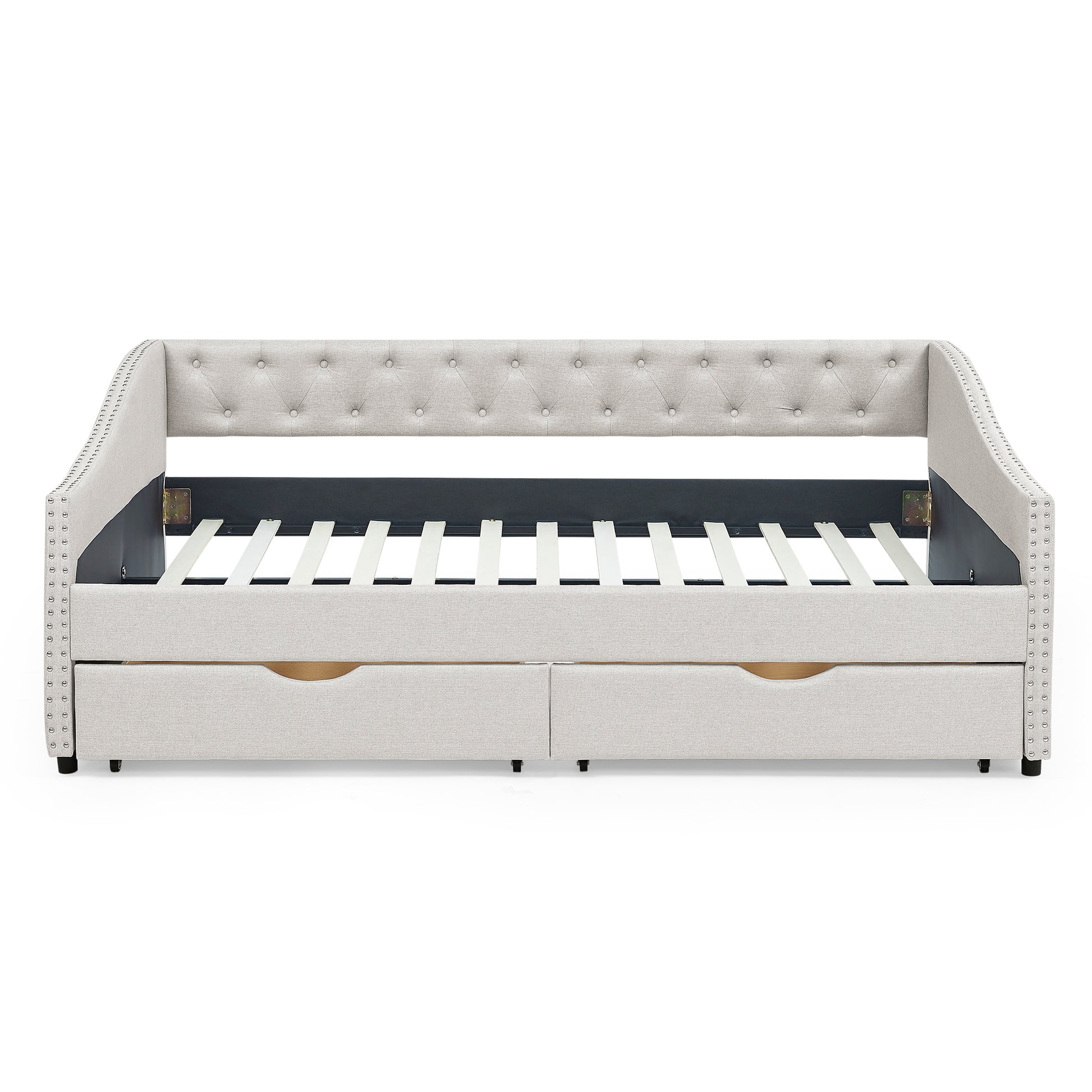 Full Size Daybed with Drawers Upholstered Tufted Sofa Bed, with Button on Back and Copper Nail on Waved Shape Arms, Beige (80.5''x55.5''x27.5'') (OLD SKU: W1413S00004) image 4