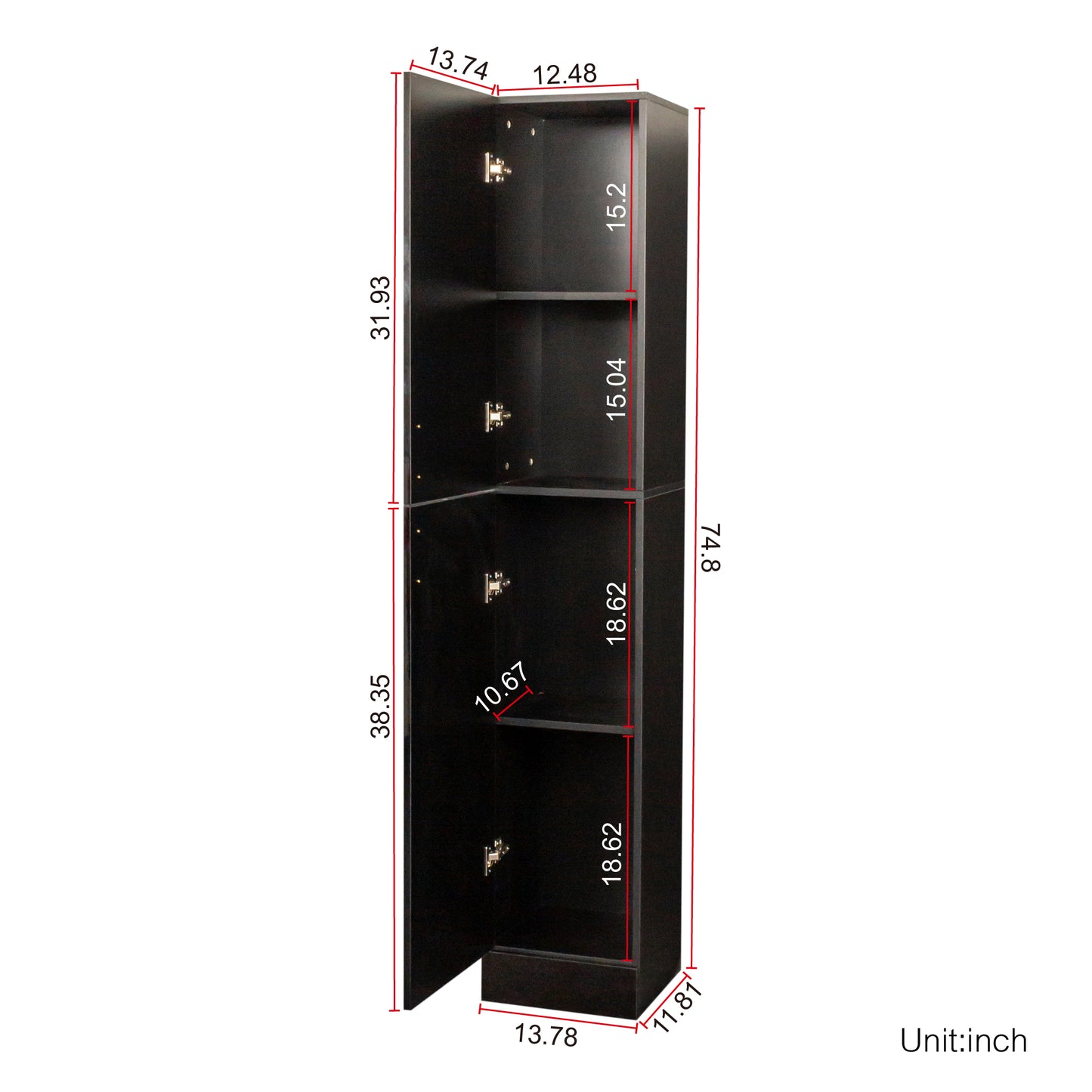 Freestanding Cabinet with Inadjustable Shelves and two Doors for Kitchen, Dining Room,black image 2
