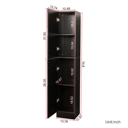 Freestanding Cabinet with Inadjustable Shelves and two Doors for Kitchen, Dining Room,black image 2