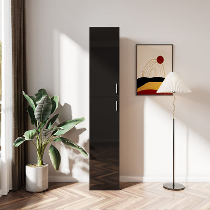 Freestanding Cabinet with Inadjustable Shelves and two Doors for Kitchen, Dining Room,black image 1