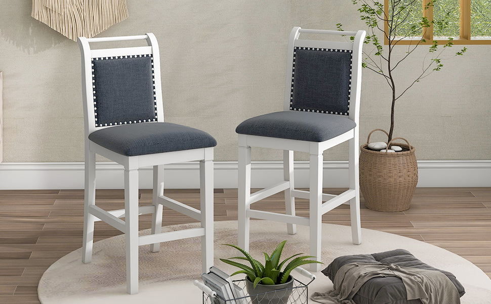 TOPMAX 3-Piece Wood Counter Height Drop Leaf Dining Table Set with 2 Upholstered Dining Chairs for Small Place, White image 7