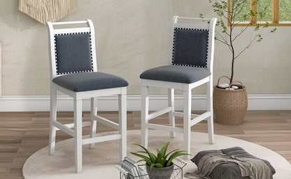 TOPMAX 3-Piece Wood Counter Height Drop Leaf Dining Table Set with 2 Upholstered Dining Chairs for Small Place, White image 7