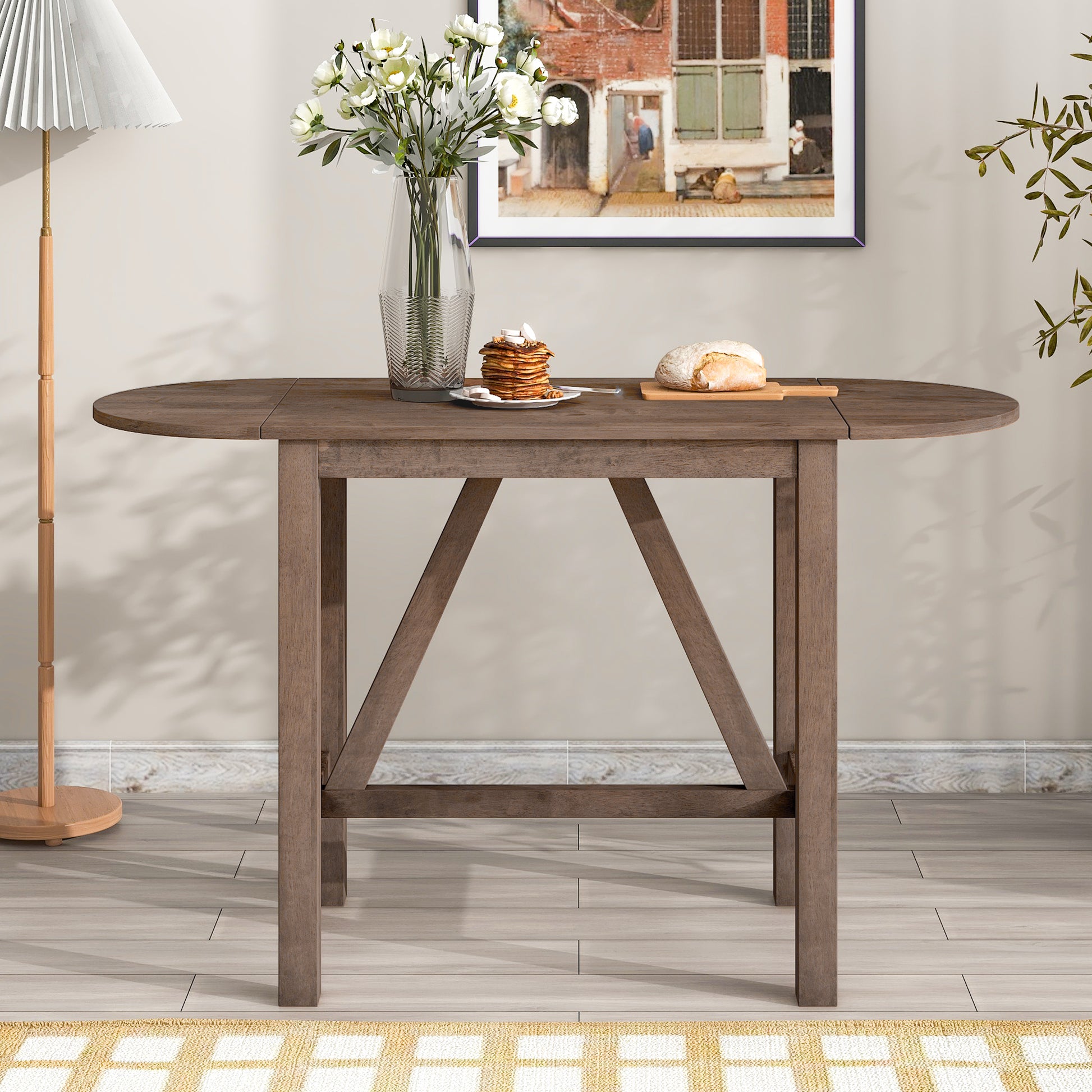 TOPMAX 3-Piece Wood Counter Height Drop Leaf Dining Table Set with 2 Upholstered Dining Chairs for Small Place, Brown image 8