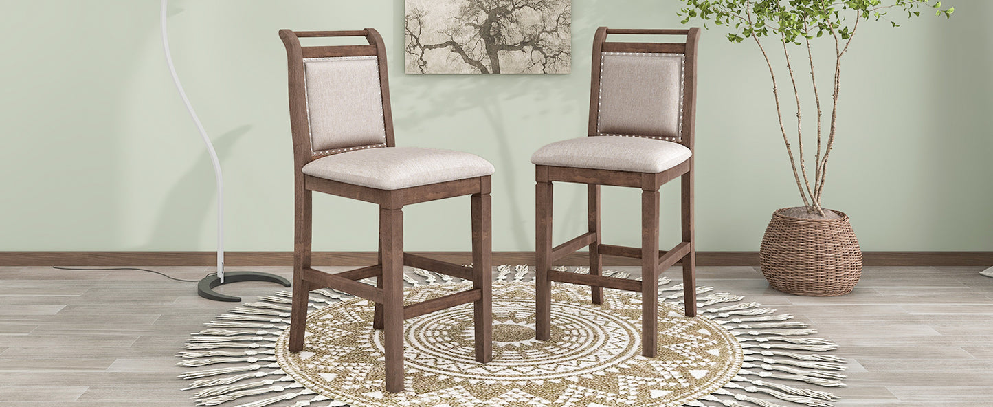 TOPMAX 3-Piece Wood Counter Height Drop Leaf Dining Table Set with 2 Upholstered Dining Chairs for Small Place, Brown image 6