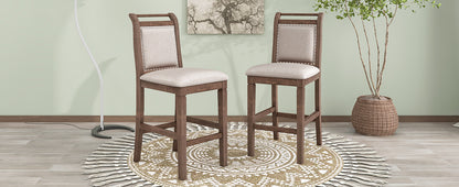 TOPMAX 3-Piece Wood Counter Height Drop Leaf Dining Table Set with 2 Upholstered Dining Chairs for Small Place, Brown image 6