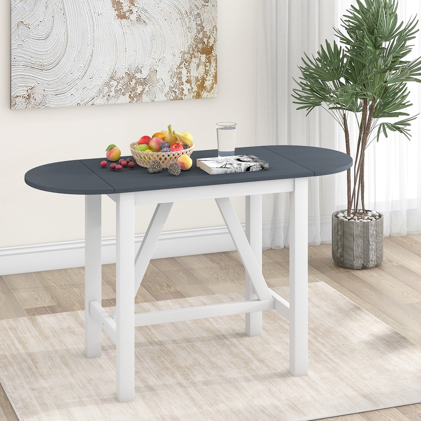 TOPMAX 3-Piece Wood Counter Height Drop Leaf Dining Table Set with 2 Upholstered Dining Chairs for Small Place, White image 8