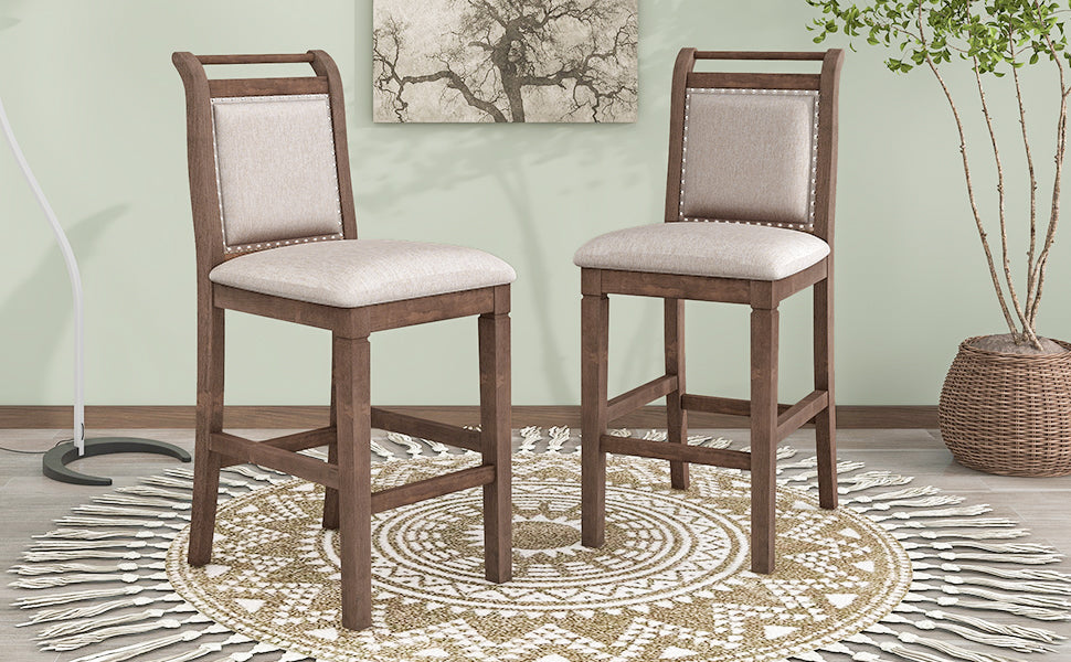 TOPMAX 3-Piece Wood Counter Height Drop Leaf Dining Table Set with 2 Upholstered Dining Chairs for Small Place, Brown image 3