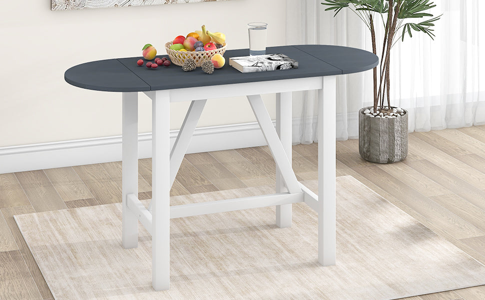 TOPMAX 3-Piece Wood Counter Height Drop Leaf Dining Table Set with 2 Upholstered Dining Chairs for Small Place, White image 2