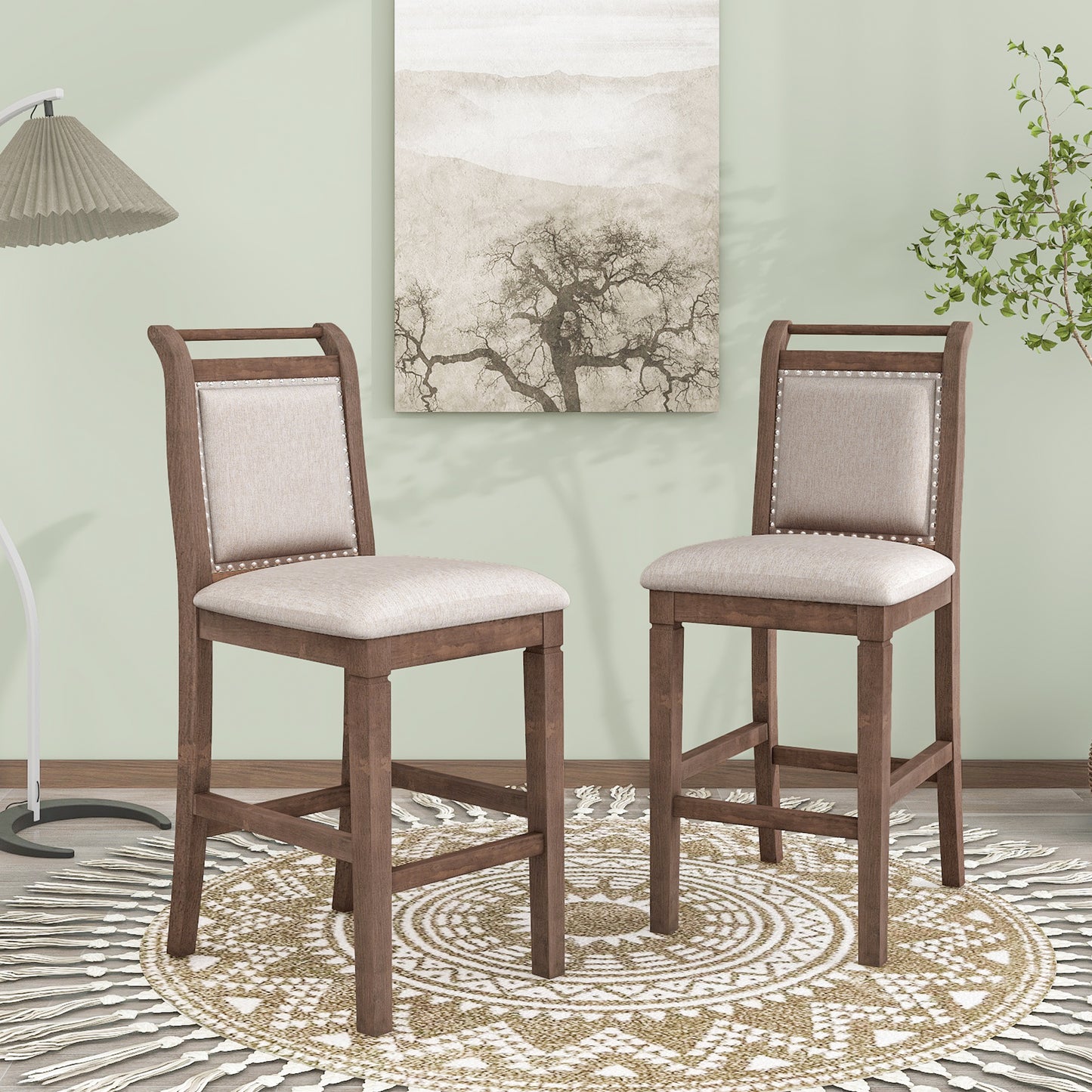 TOPMAX 3-Piece Wood Counter Height Drop Leaf Dining Table Set with 2 Upholstered Dining Chairs for Small Place, Brown image 9