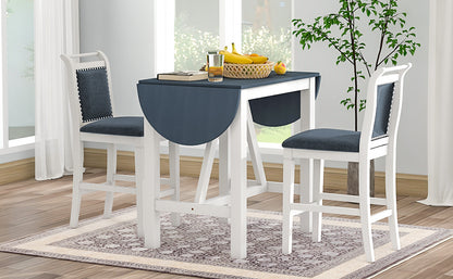 TOPMAX 3-Piece Wood Counter Height Drop Leaf Dining Table Set with 2 Upholstered Dining Chairs for Small Place, White image 5