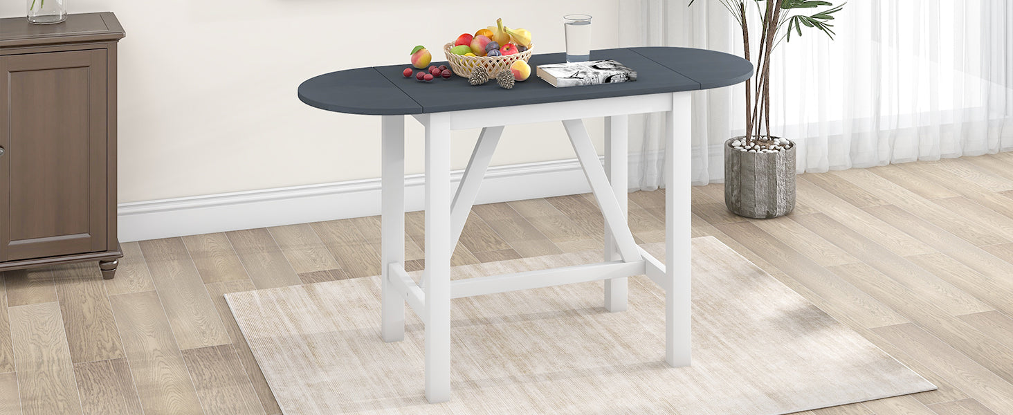 TOPMAX 3-Piece Wood Counter Height Drop Leaf Dining Table Set with 2 Upholstered Dining Chairs for Small Place, White image 4