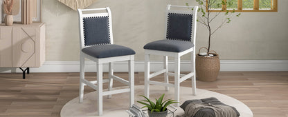 TOPMAX 3-Piece Wood Counter Height Drop Leaf Dining Table Set with 2 Upholstered Dining Chairs for Small Place, White image 6