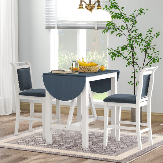TOPMAX 3-Piece Wood Counter Height Drop Leaf Dining Table Set with 2 Upholstered Dining Chairs for Small Place, White image 1