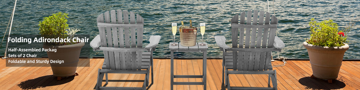 Wood Lounge Patio Chair for Garden Outdoor Wooden Folding Adirondack Chair Set of 2 Solid Wood Lounge Patio Chair for Garden, Lawn, Backyard, image 2