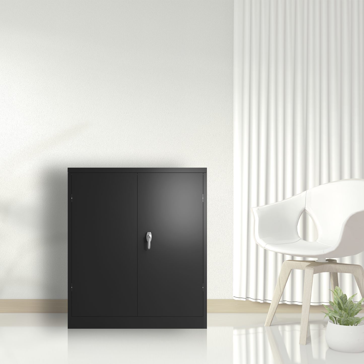 Metal Storage Cabinet with 2 Doors and 2 Shelves, Lockable Steel Storage Cabinet for Office, Garage, Warehouse image 11