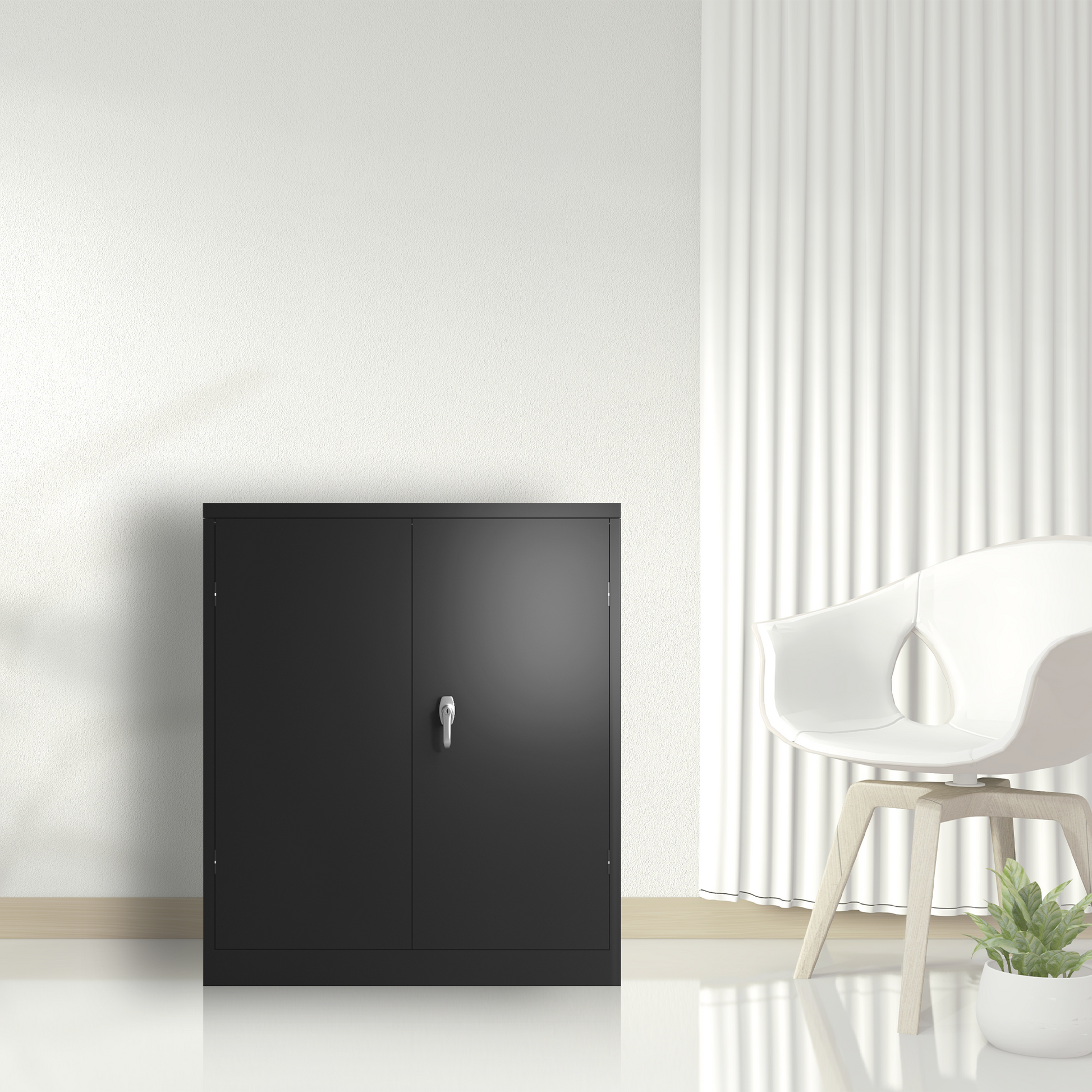 Metal Storage Cabinet with 2 Doors and 2 Shelves, Lockable Steel Storage Cabinet for Office, Garage, Warehouse image 11