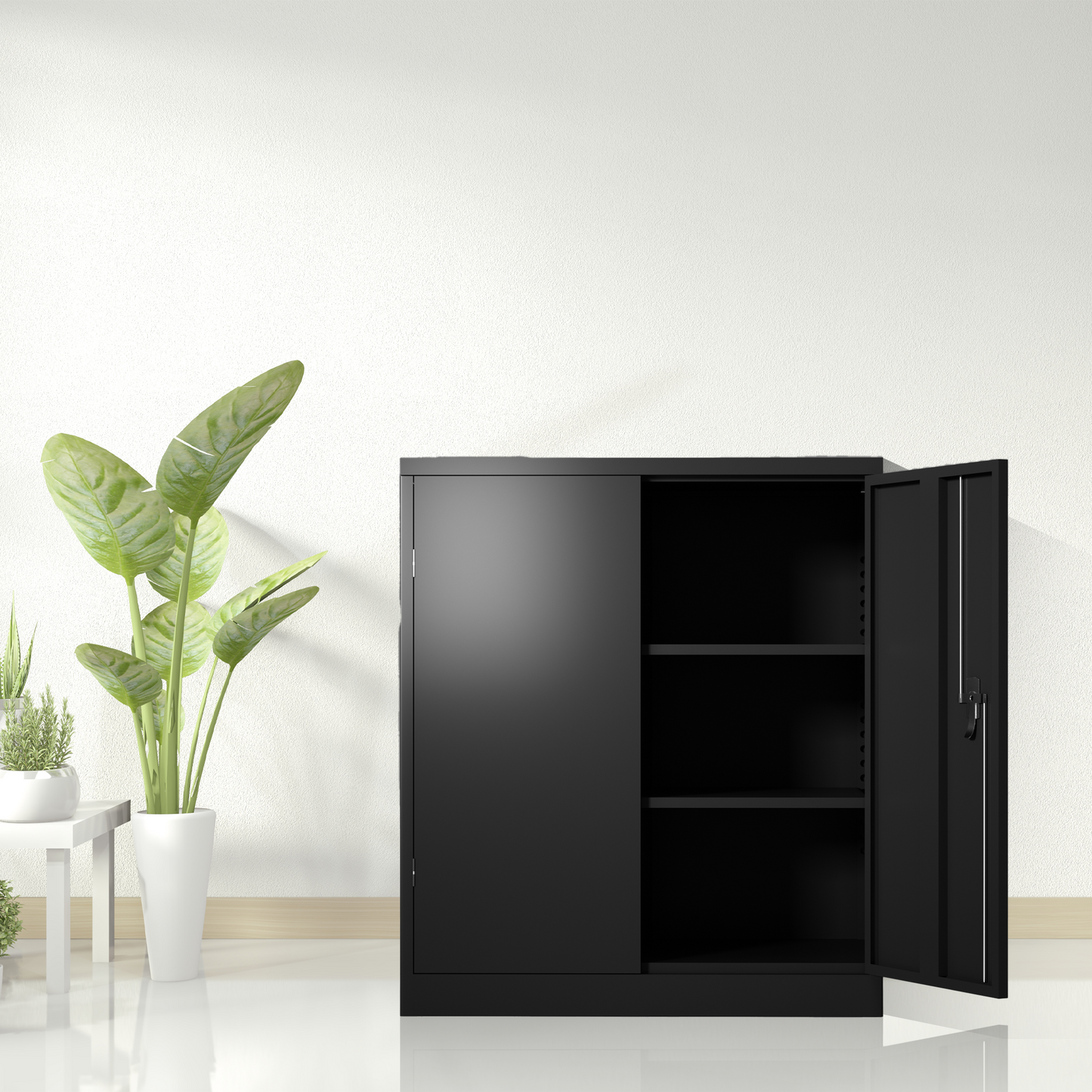 Metal Storage Cabinet with 2 Doors and 2 Shelves, Lockable Steel Storage Cabinet for Office, Garage, Warehouse image 1