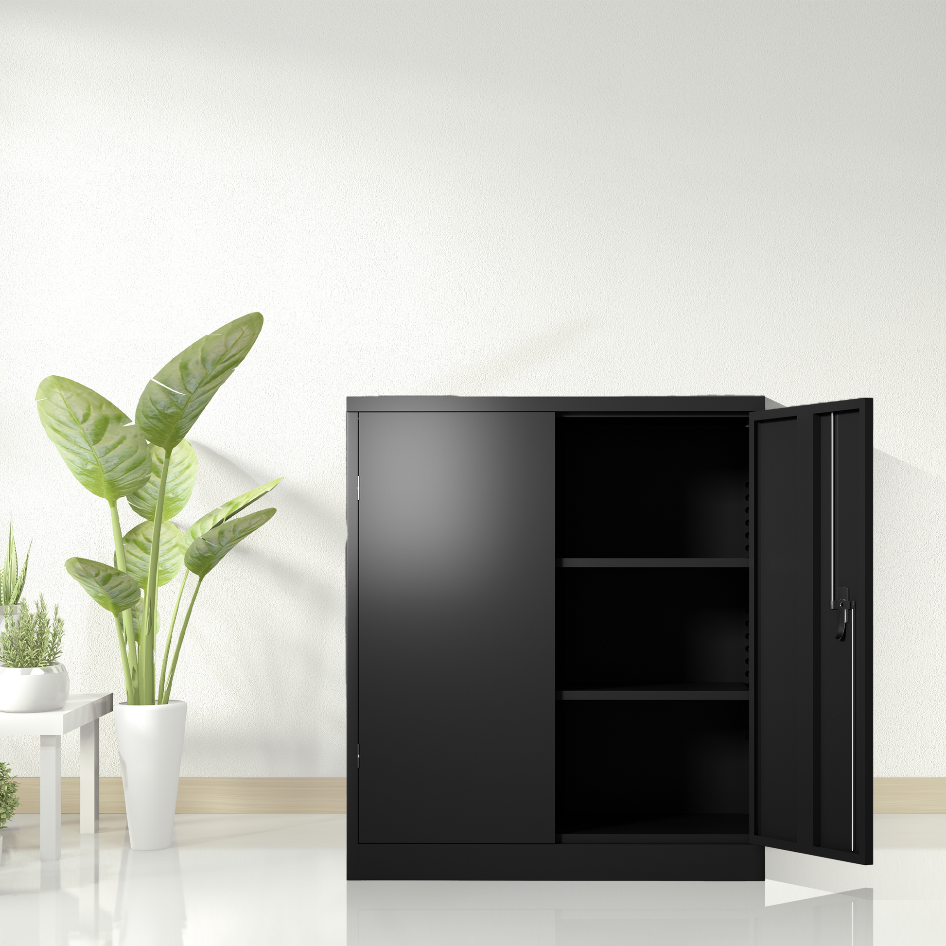 Metal Storage Cabinet with 2 Doors and 2 Shelves, Lockable Steel Storage Cabinet for Office, Garage, Warehouse image 1