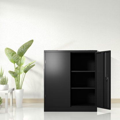 Metal Storage Cabinet with 2 Doors and 2 Shelves, Lockable Steel Storage Cabinet for Office, Garage, Warehouse image 1