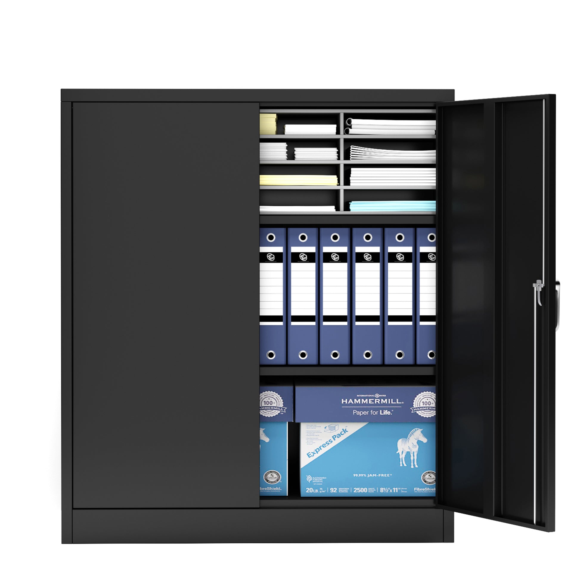 Metal Storage Cabinet with 2 Doors and 2 Shelves, Lockable Steel Storage Cabinet for Office, Garage, Warehouse image 12