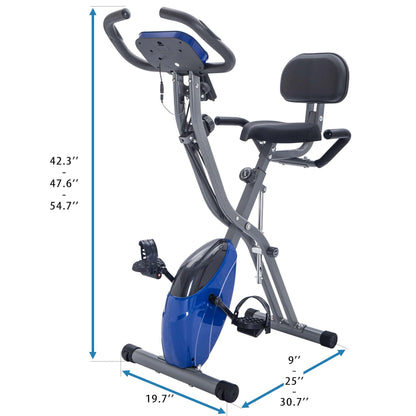 Folding Exercise Bike, Fitness Upright and Recumbent X-Bike with 16-Level Adjustable Resistance, Arm Bands and Backrest image 8