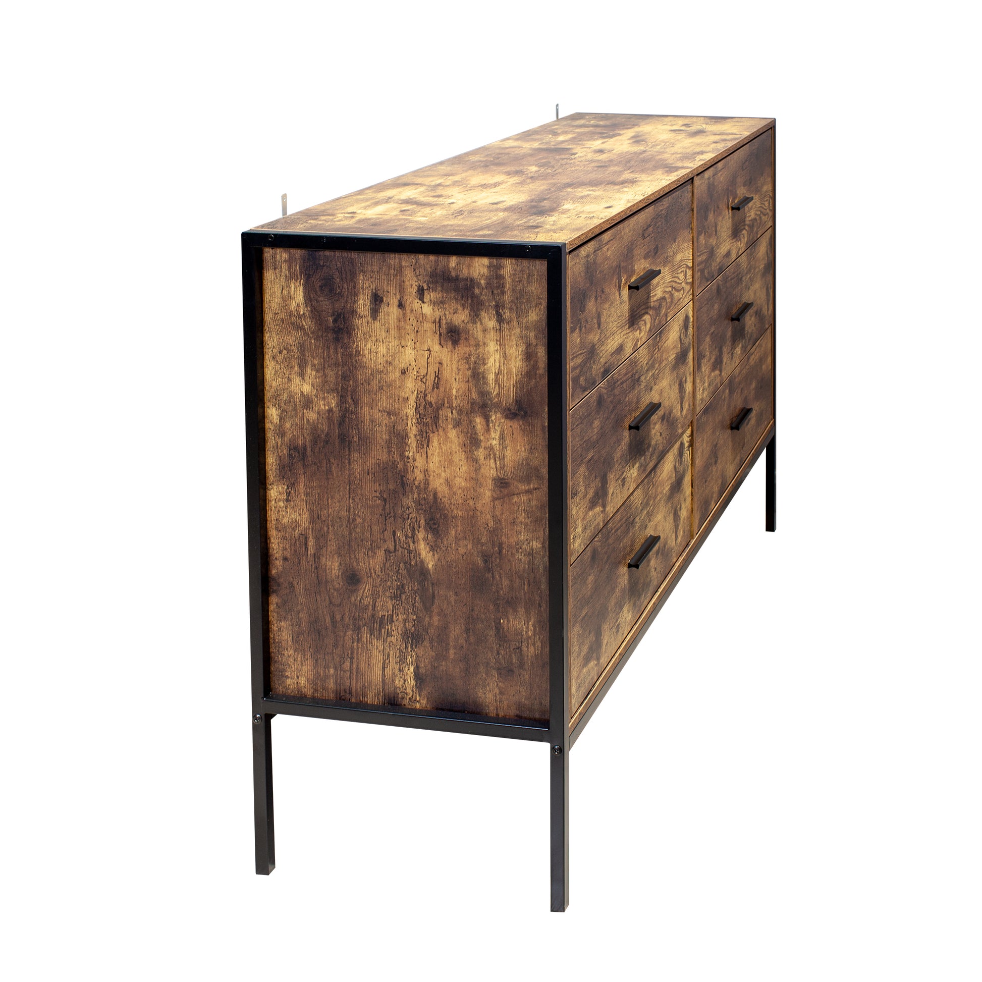 Industrial Style 6 Drawer Double Dresser,Rustic Brown Wood Storage Dresser Clothes Organizer with Sturdy Steel Frame, Chest with 6 Drawer, Storage Cabinet for Bedroom, Living Room image 6