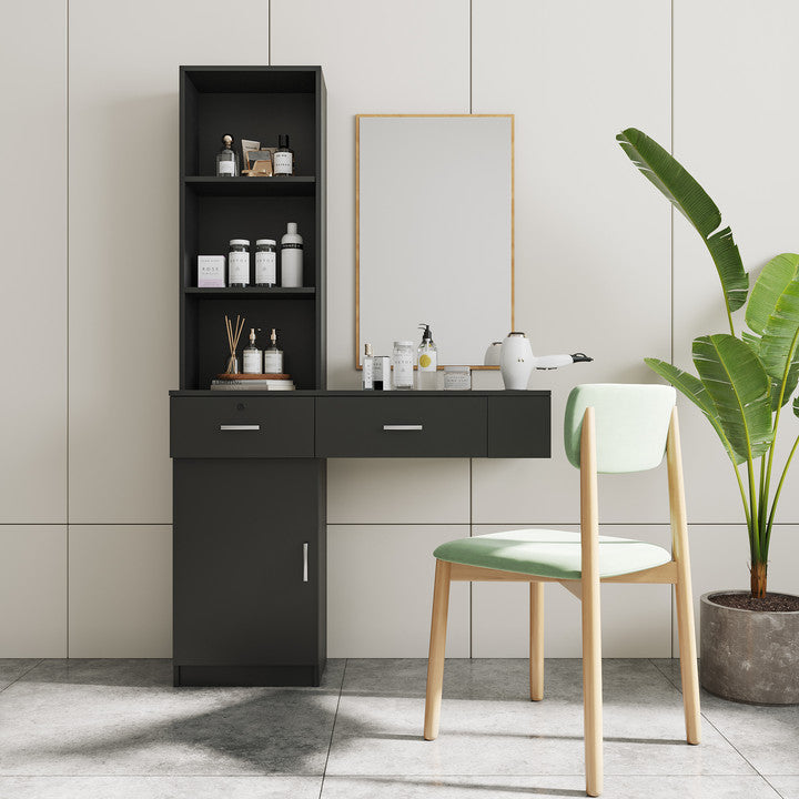 Black modern simple hair desk, multi-layer storage, large storage space image 3