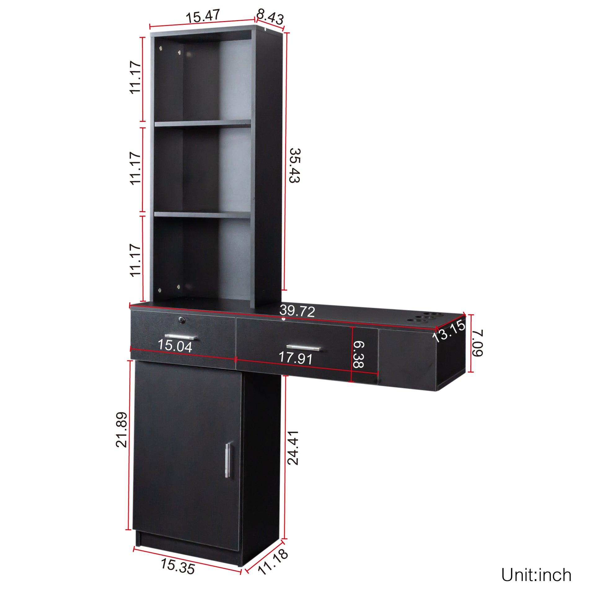 Black modern simple hair desk, multi-layer storage, large storage space image 4