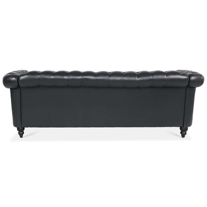 84.65" BLACK PU Rolled Arm Chesterfield Three Seater Sofa. image 6
