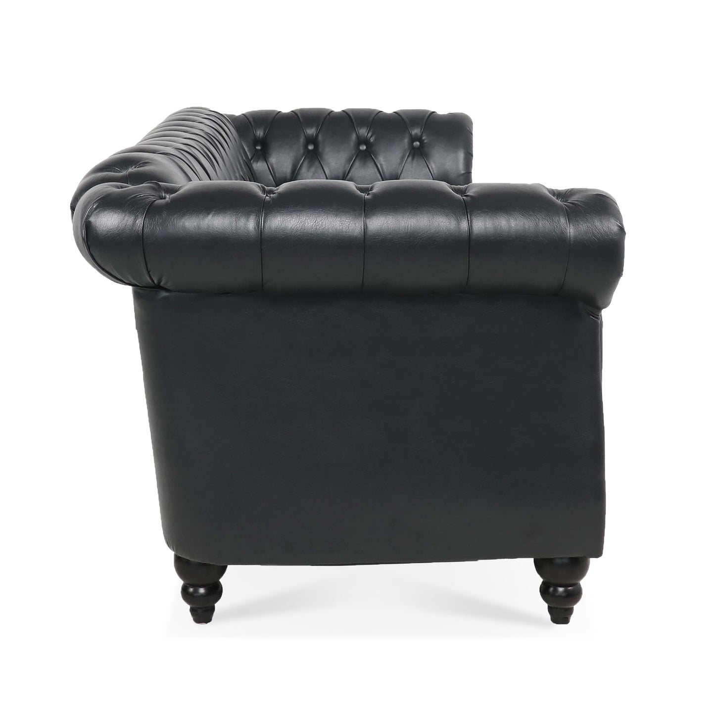 84.65" BLACK PU Rolled Arm Chesterfield Three Seater Sofa. image 5