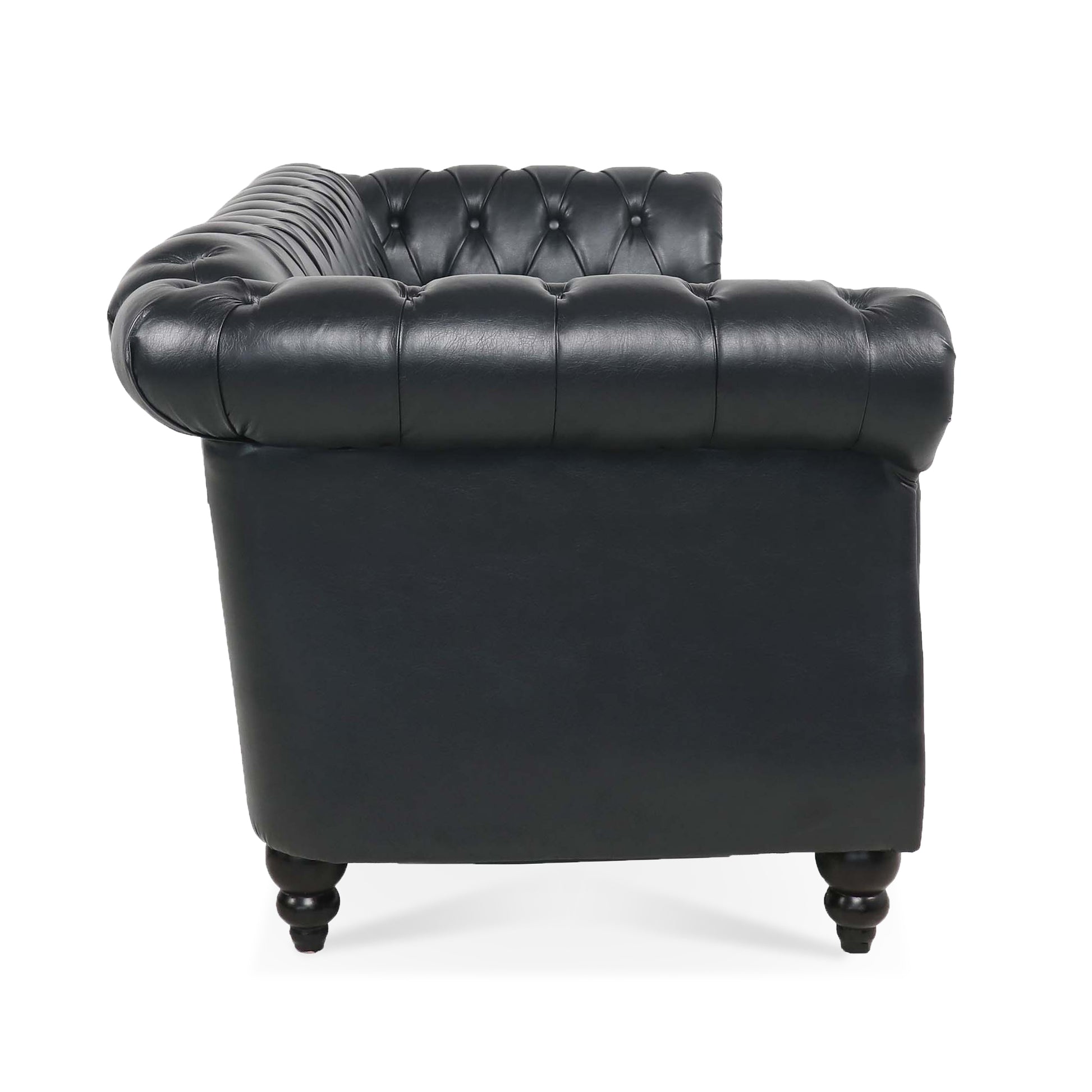84.65" BLACK PU Rolled Arm Chesterfield Three Seater Sofa. image 5