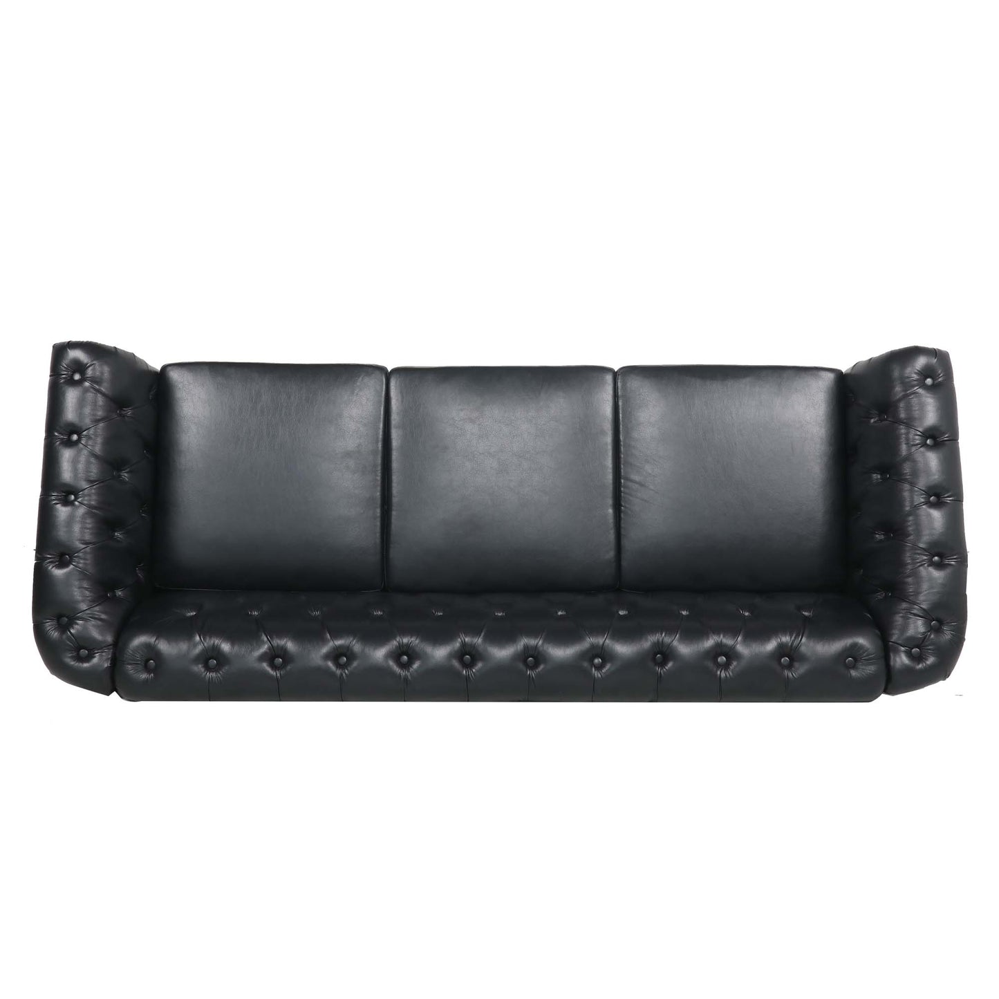 84.65" BLACK PU Rolled Arm Chesterfield Three Seater Sofa. image 7