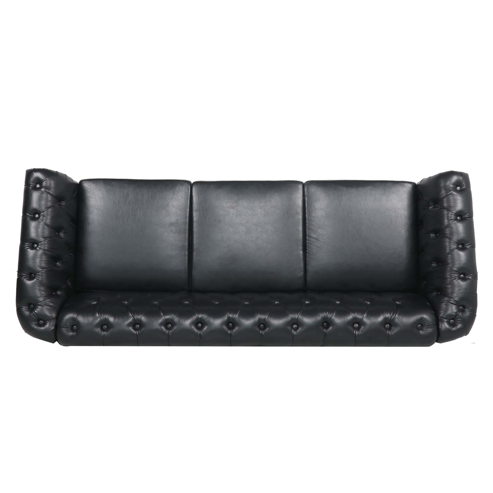 84.65" BLACK PU Rolled Arm Chesterfield Three Seater Sofa. image 7