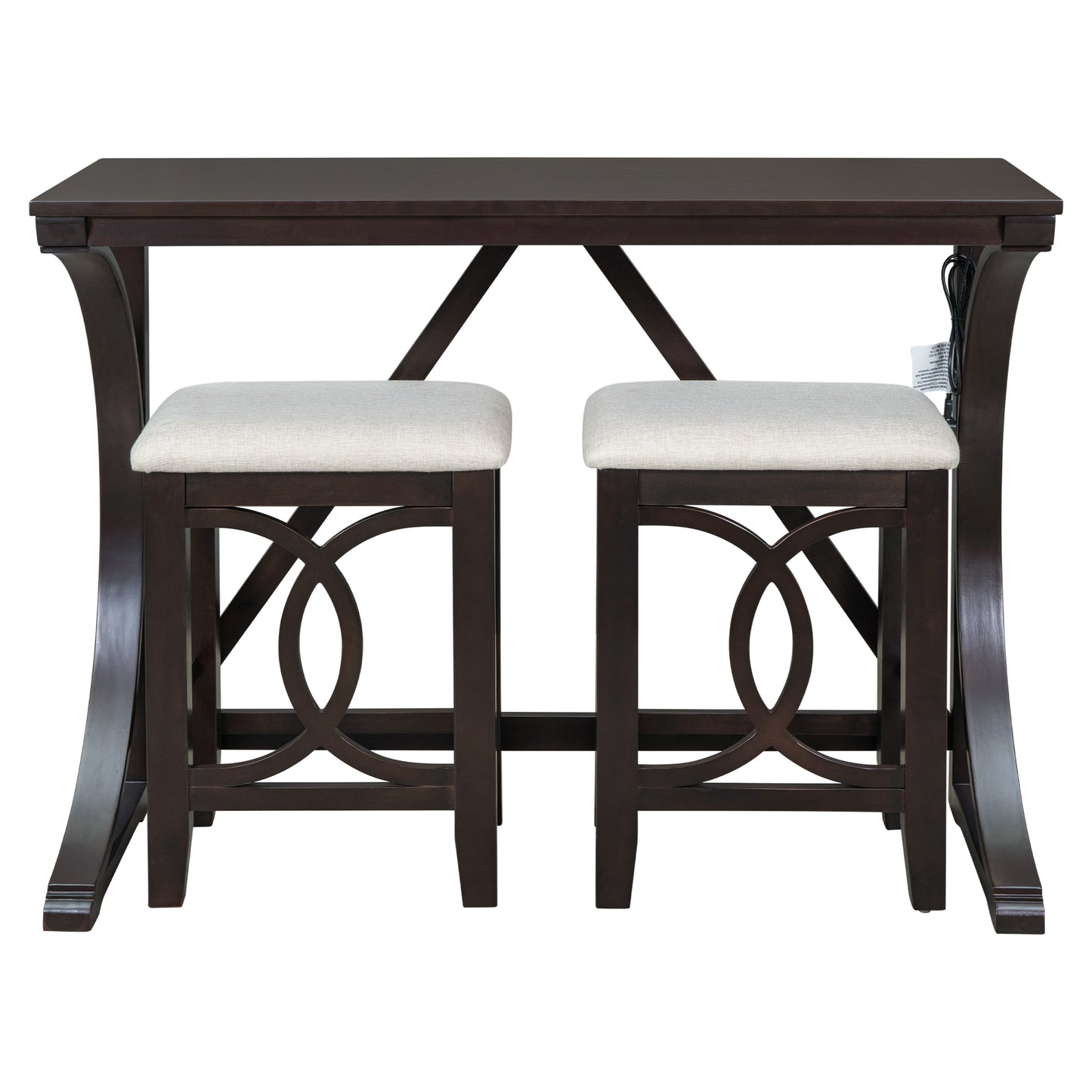 TOPMAX Farmhouse 3-Piece Counter Height Dining Table Set with USB Port and Upholstered Stools,Espresso image 9