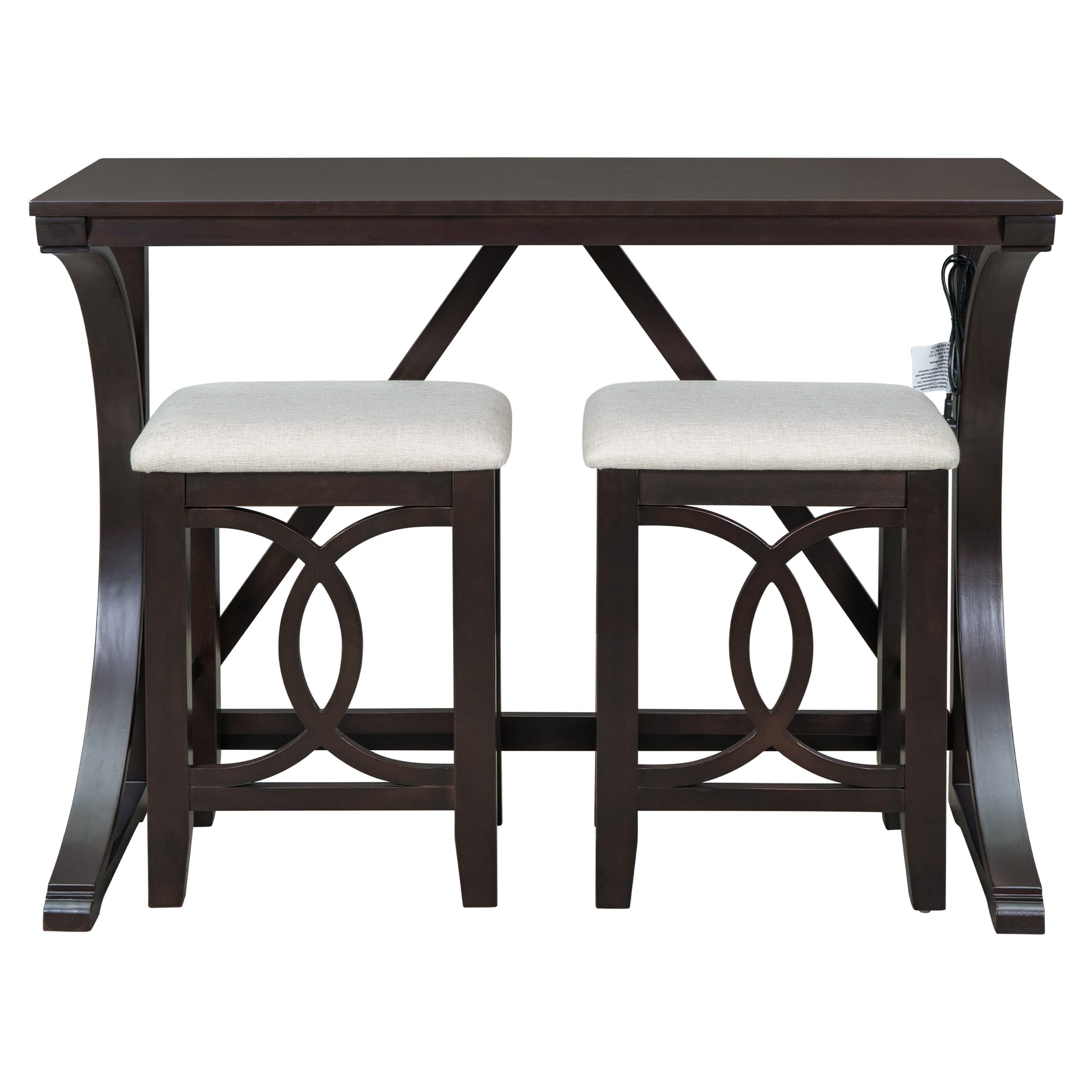 TOPMAX Farmhouse 3-Piece Counter Height Dining Table Set with USB Port and Upholstered Stools,Espresso image 9