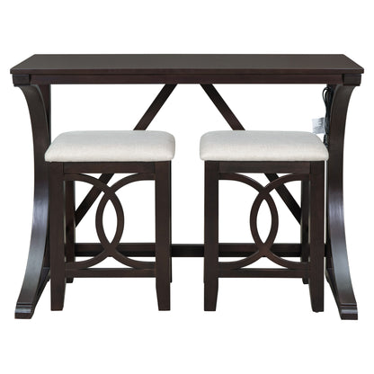 TOPMAX Farmhouse 3-Piece Counter Height Dining Table Set with USB Port and Upholstered Stools,Espresso image 9