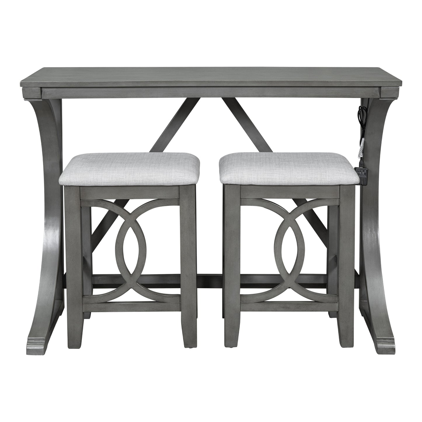 TOPMAX Farmhouse 3-Piece Counter Height Dining Table Set with USB Port and Upholstered Stools,Gray image 8
