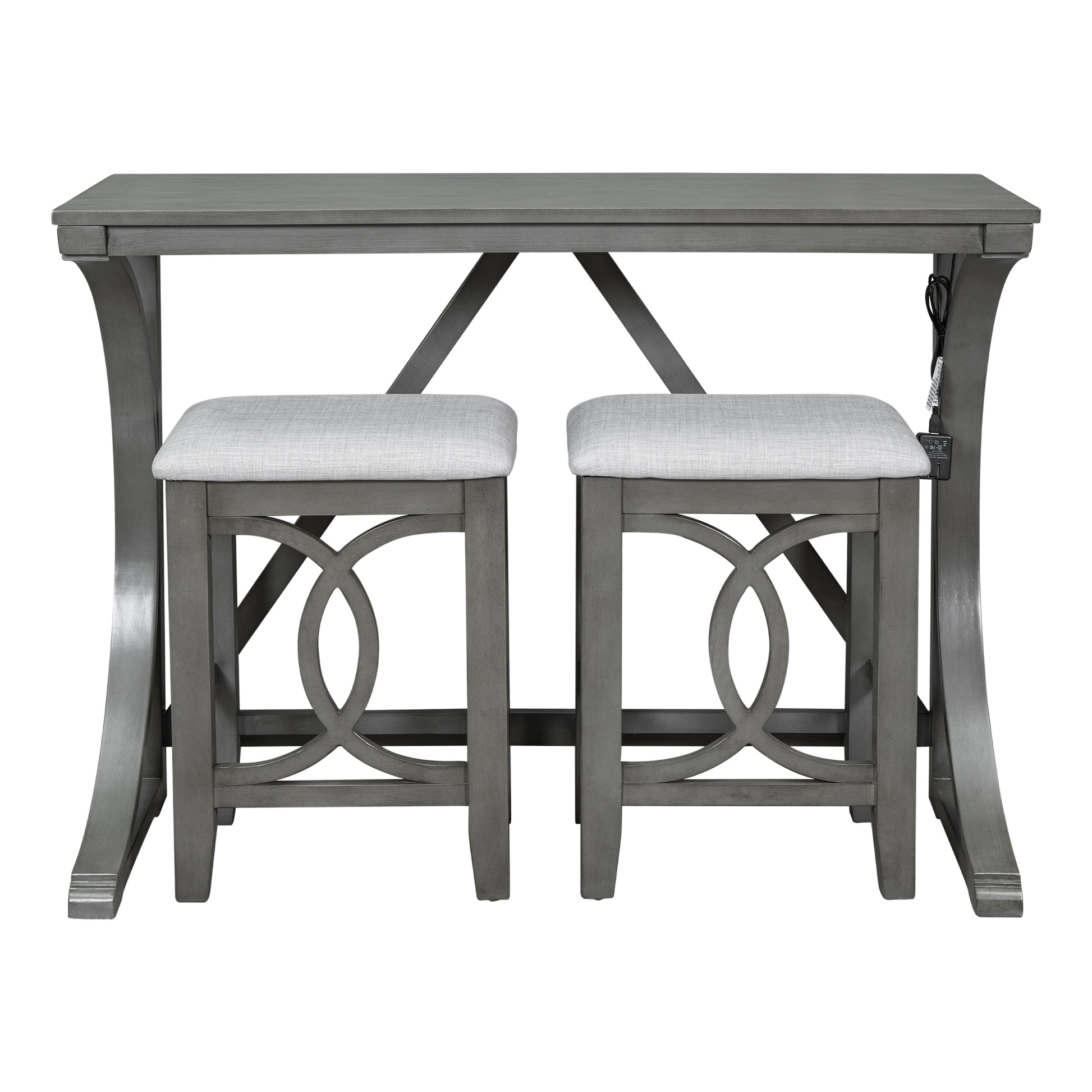 TOPMAX Farmhouse 3-Piece Counter Height Dining Table Set with USB Port and Upholstered Stools,Gray image 8