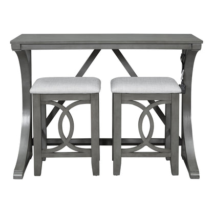 TOPMAX Farmhouse 3-Piece Counter Height Dining Table Set with USB Port and Upholstered Stools,Gray image 8