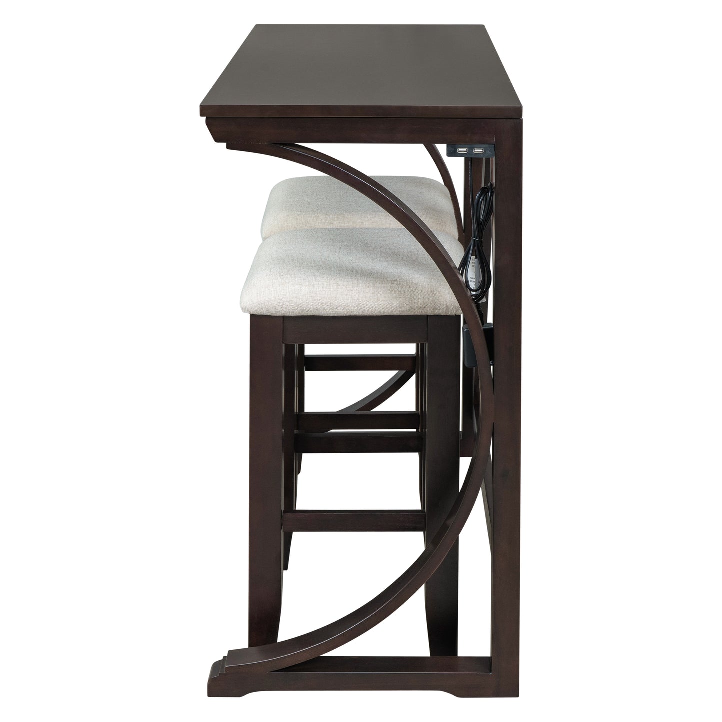 TOPMAX Farmhouse 3-Piece Counter Height Dining Table Set with USB Port and Upholstered Stools,Espresso image 10