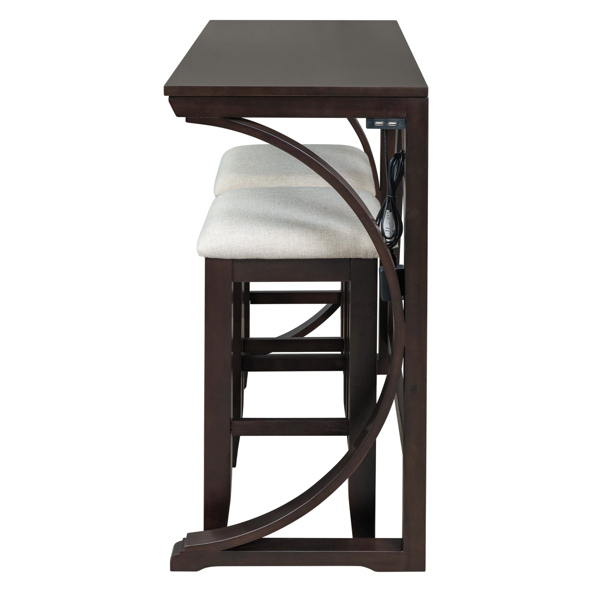 TOPMAX Farmhouse 3-Piece Counter Height Dining Table Set with USB Port and Upholstered Stools,Espresso image 10