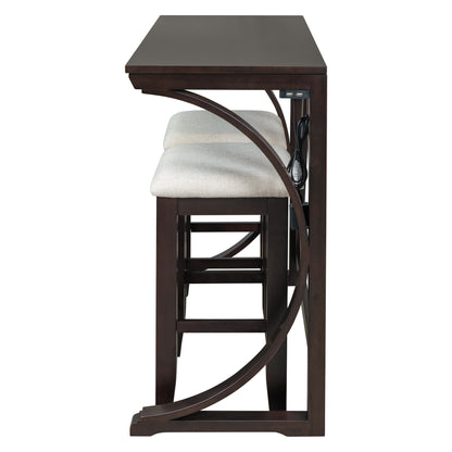 TOPMAX Farmhouse 3-Piece Counter Height Dining Table Set with USB Port and Upholstered Stools,Espresso image 10