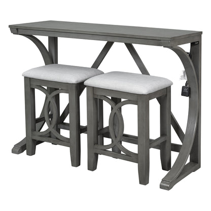 TOPMAX Farmhouse 3-Piece Counter Height Dining Table Set with USB Port and Upholstered Stools,Gray image 7